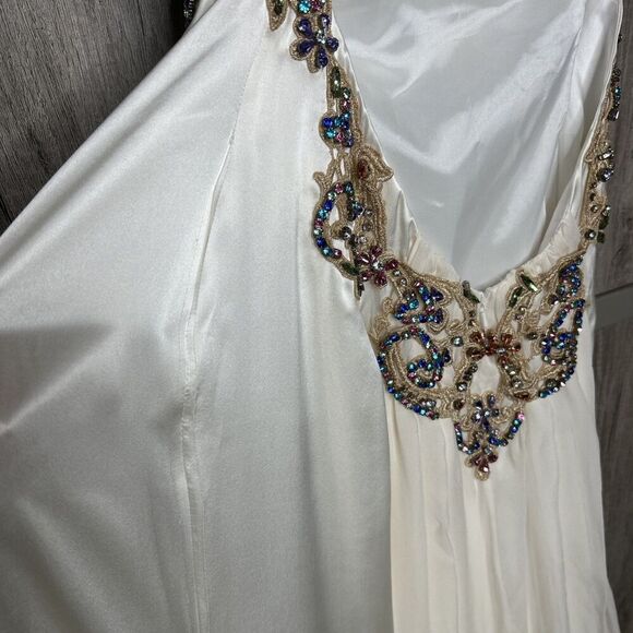 Sherri Hill Silk Ivory Formal Dress Jeweled Open Back Train Size 10 Altered - Picture 9 of 16